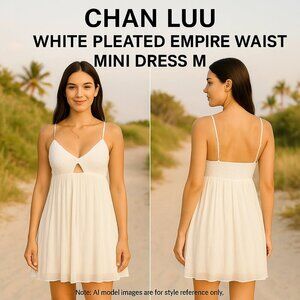 Chan Luu White Pleated Empire Waist Mini Dress M NWT